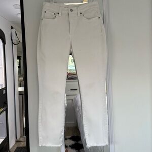 Lucky Brand Woman’s High Rise Crop Bridgette White Pants Raw Hem